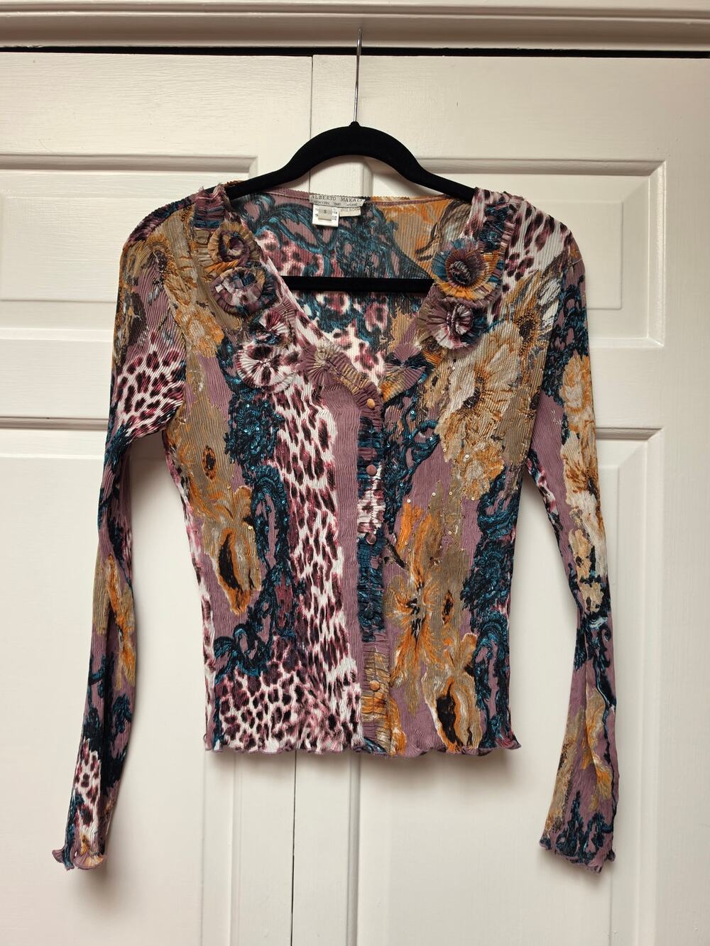 Vintage Alberto Makali Crinkle Top Small Scallop Hem Boho